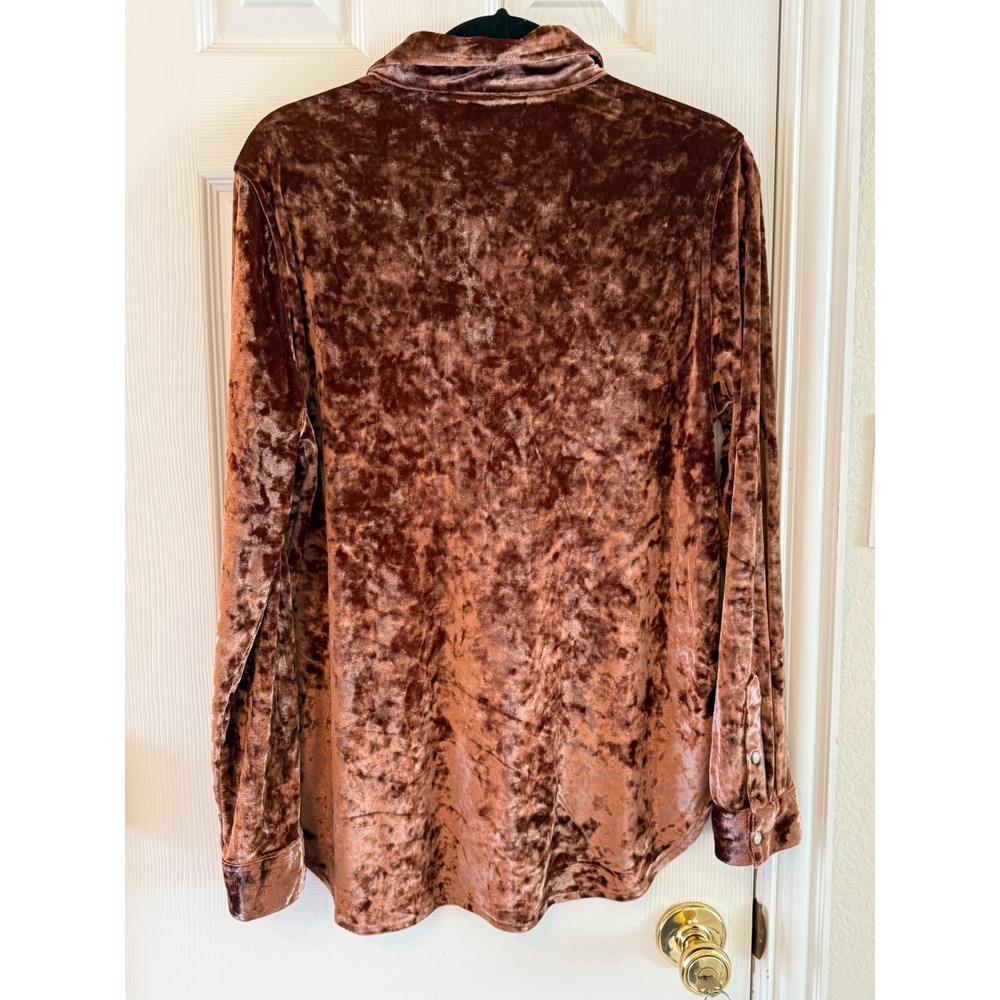 Rock & Roll Denim Crushed Velvet Pearl Snap Western Cowgirl Rodeo Shirt L - Picture 4 of 8